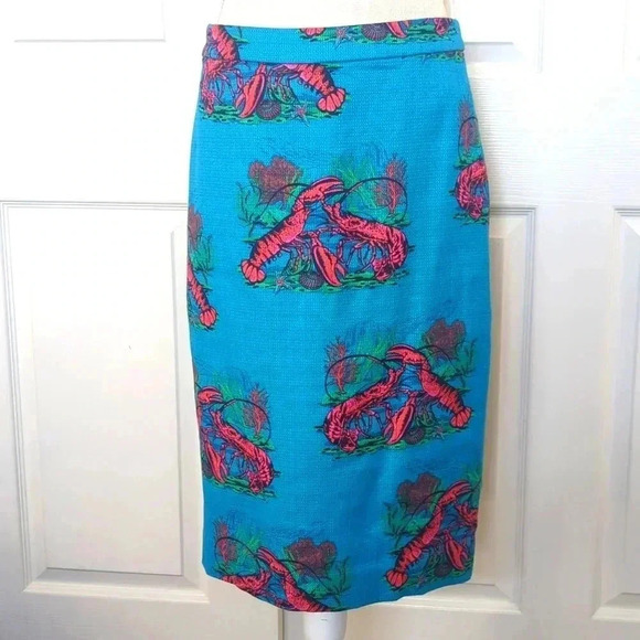 J. Crew Lobster Print Grasscloth Pencil Skirt - Picture 3 of 6